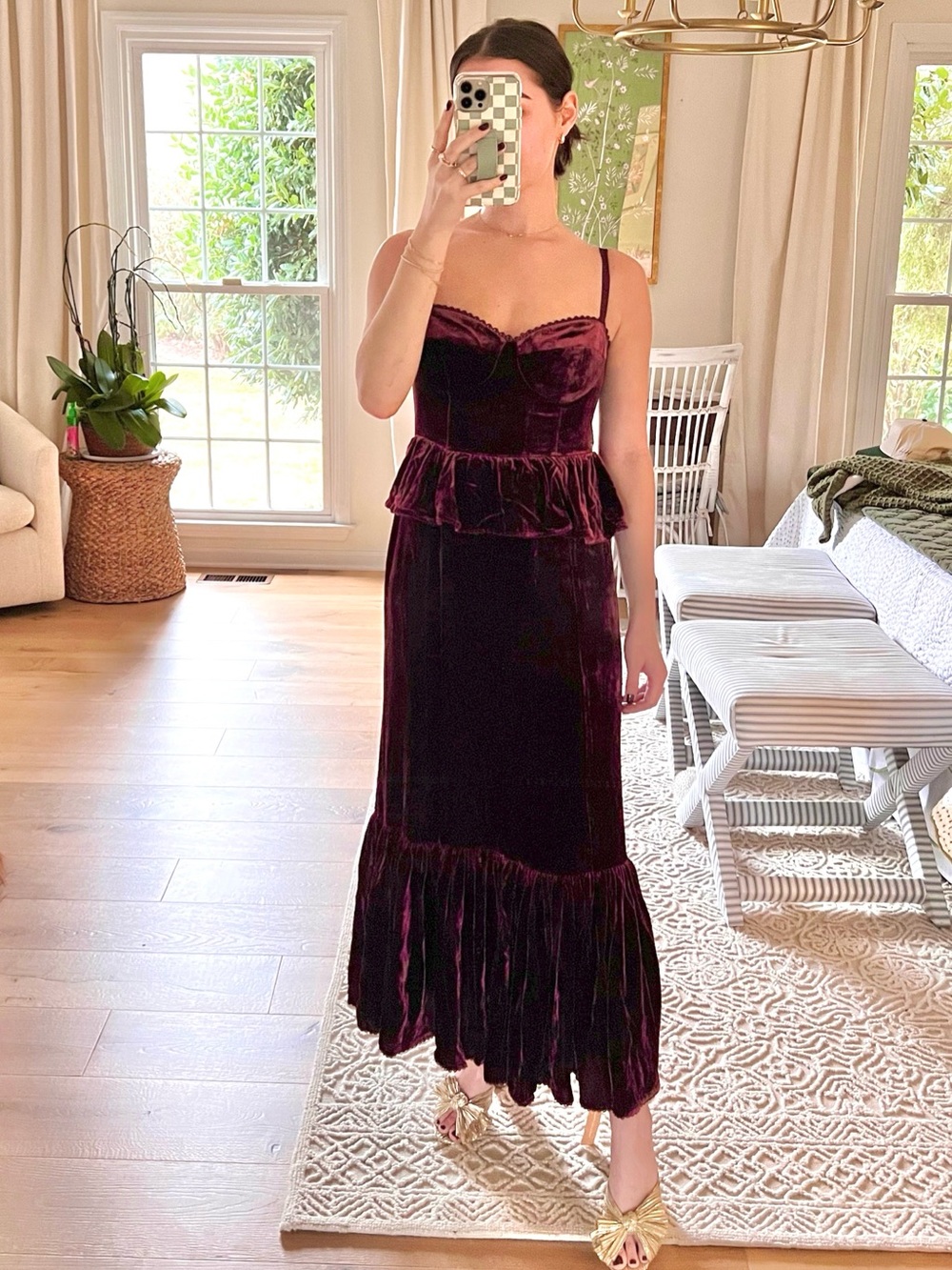 NWT REFORMATION Silk Velvet Sweetheart Neck Corset Bodice‎ Ruffle Hem Dress 4